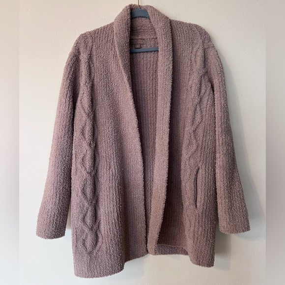 Barefoot Dreams Light Pink Cozy Open Cable Cardigan - Picture 3 of 7